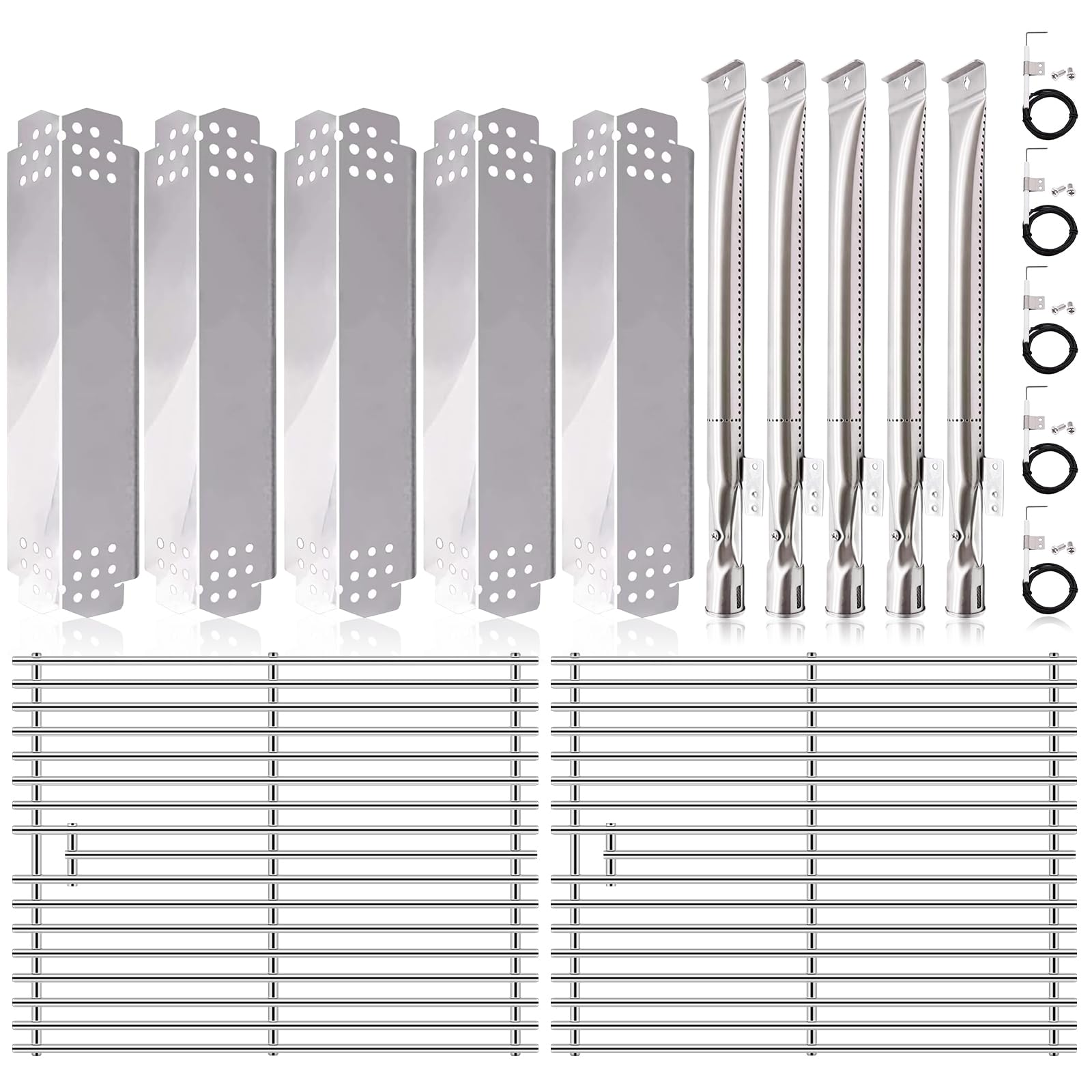 Photo 1 of Grill Replacement Parts for Nexgrill 5 Burner 720-0888N, 720-0888, 4 Burner 720-0830H, 720-0783E. 17 Inch Grill Grates, Heat Plates Shield, Burner Tubes and Igniters Kit for Home Depot Nexgrill Parts.