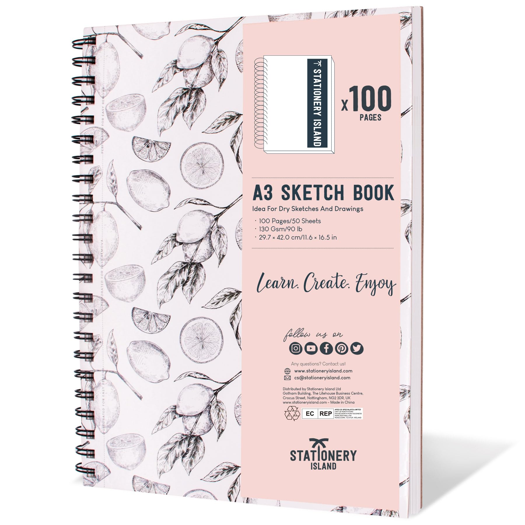 A3 Hardcover Drawing Book (130GSM), 50 Sheets/100 Pages, Spiral Bound Sketch Pad for Kids and Professionals for Drawing and Sketching