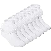 Haysandy 8 Pairs Toddler Girls Dress Socks - Baby Ruffle Cute Frilly Lace Cotton Teen Girl