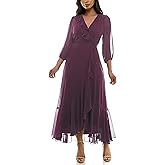 Maison Tara Womens V-Neck Ruffle Faux Wrap Maxi Dress