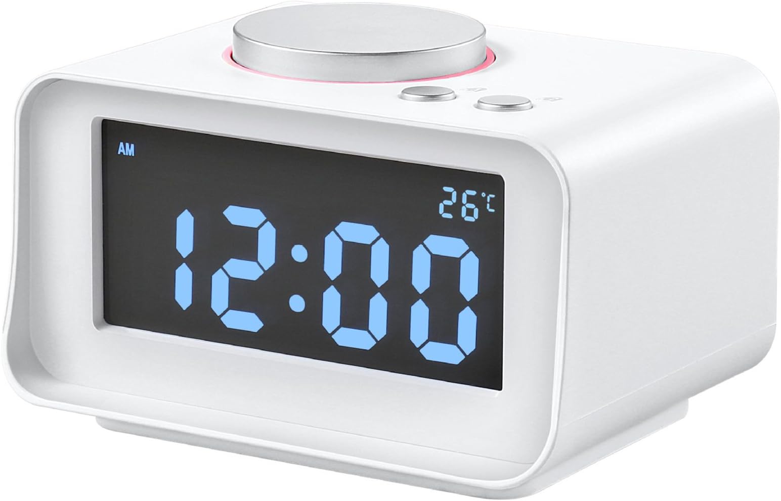 MansWill Electronic LED Alarm Clock, Mute Luminated Bedroom Digital Clock Multi-Functions Temperature, Speaker, USB Phone Charger, FM, Dual-Alarm, Dimmable Backlight, AUX Audio Indoor Home Use