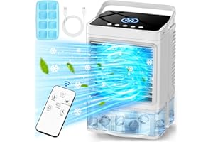 COOLECH Personal Air Conditioner w/Remote & LED Screen, 90° Oscillation, 4H Timer, 7 LED Night Light, 2 Cool Mist, 3 Speeds Evaporative Air Cooler, Portable Air Conditioners for Bedroom Desk Camping
