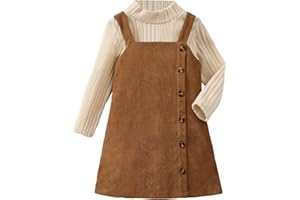 MakeMeChic Toddler Baby Girl Fall Winter Outfits Mock Neck Long Sleeve Top and Corduroy Overall Dress Sets