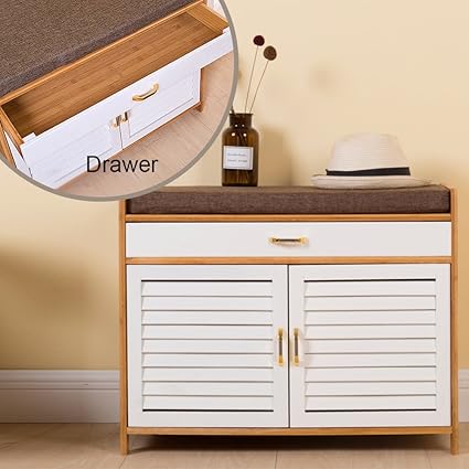 Amazon Com Solid Wood Blind Door Drawer Shoe Stool Louvered Doors