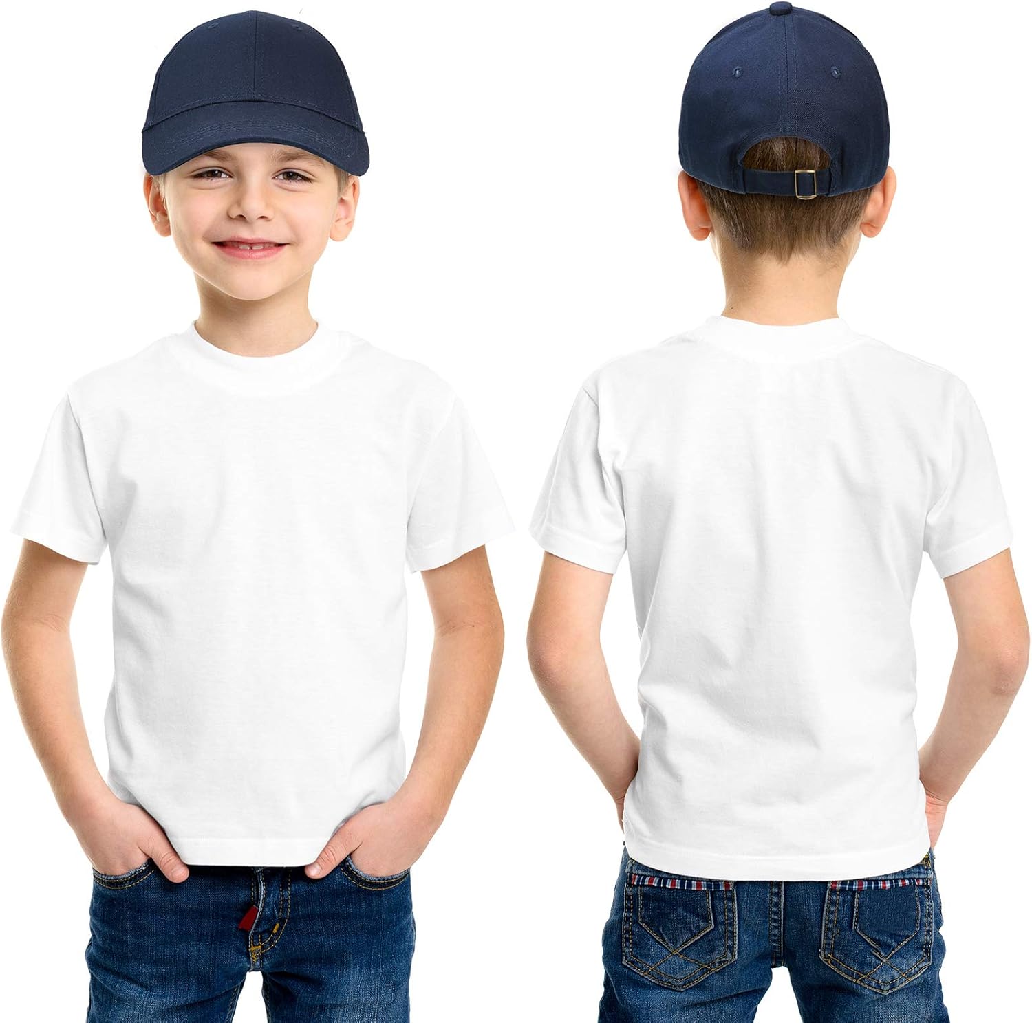 Kids Baseball Caps Cotton Baseball Hats Adjustable Dad Hat Plain Baseball Cap Unisex Trucker Hats (Black, White, Gray, Navy Blue, 4): Clothing