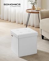 SONGMICS Mazie Collection Storage Ottoman 38 cm Foldable Foot Rest Cloud White view 2