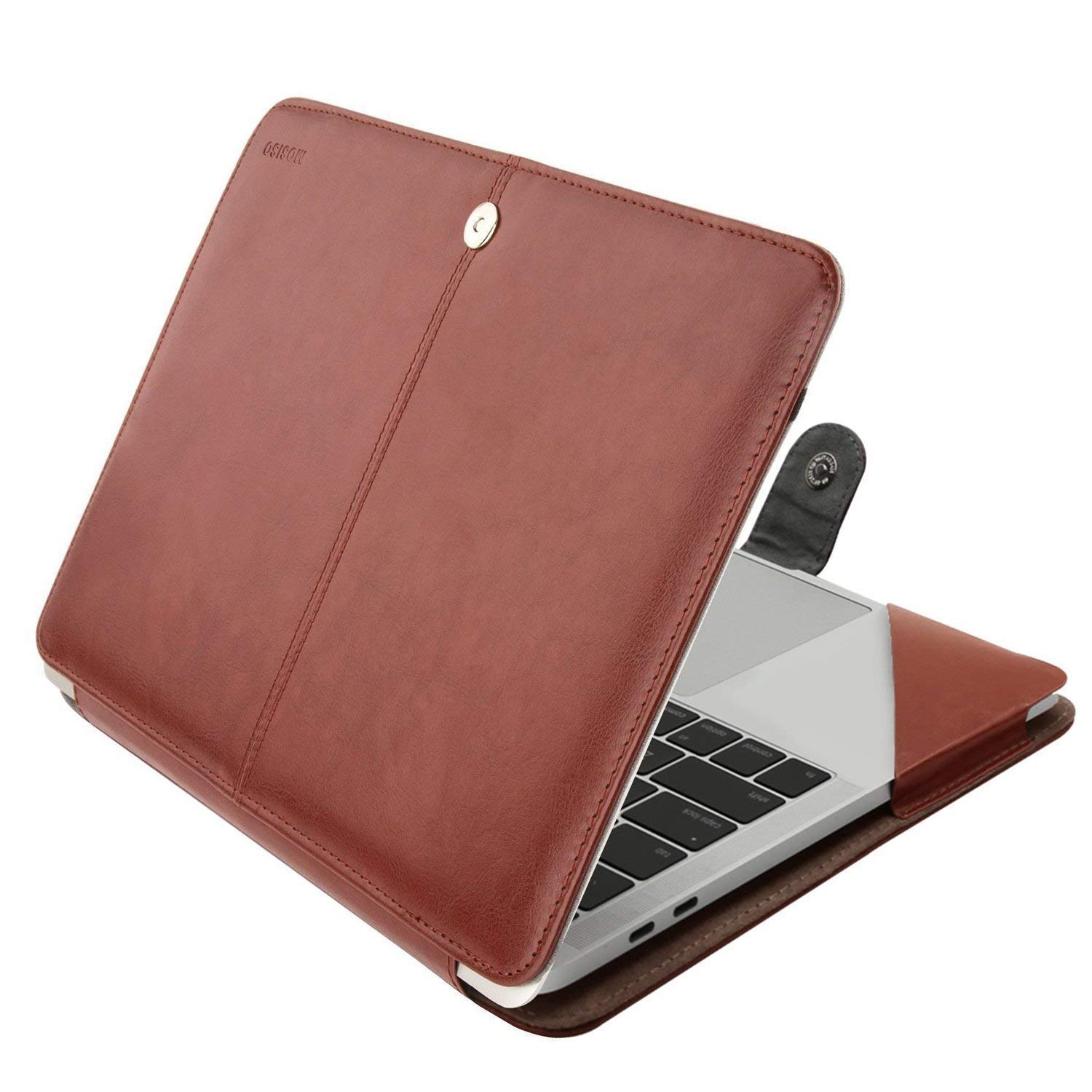 MOSISO Case Compatible with MacBook Air 13.6 13 inch M4 M3 M2 M1/Pro 13 inch M2 M1 2026-2016 Release, PU Leather Portfolio Protective Stand Cover, Brown