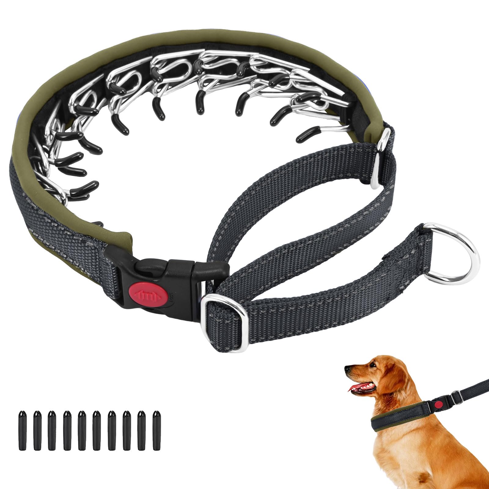 Photo 1 of Martingale No Pull Dog Collar for Large Medium Small Dogs, Heavy Duty Nylon Reflective Adjustable Anti Pull Slip Collar with Buckle for Training Walking M Black Army Green