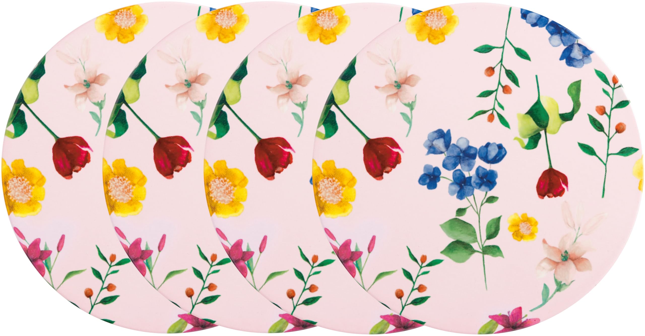 Maxwell & Williams DU0140 Teas & C's Coasters for Drinks with Contessa Design, Ceramic, Rose Pink, 9.5 cm, 4-Piece Coaster Set