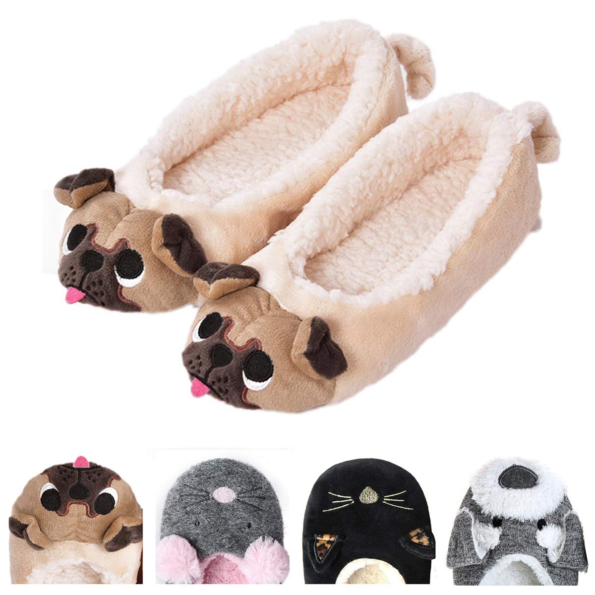 Women\'s Plush Winter Warm Animal Soft Cute Home Slippers Dog 7-8 B(M) US