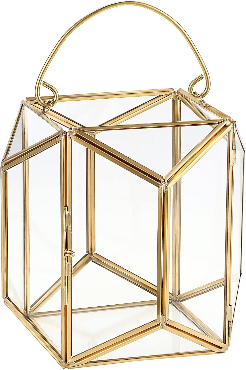 OwnMy Decorative Hurricane Candle Holder Gold Candle Stand Geometric Candle Lantern Metal Pillar Candle Stand with Handle, Glass Terrarium Vase Candlestick Holder for Wedding Table Centerpiece, Medium: Kitchen & Dining