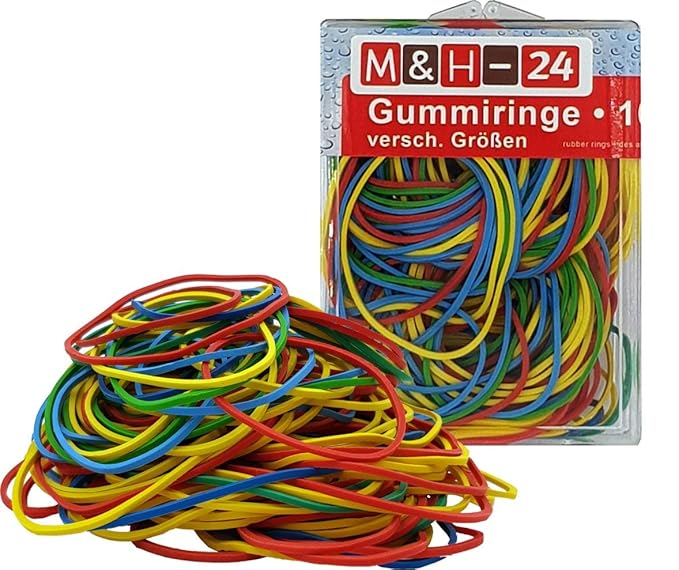 Gummiringe Haushalts-Gummis Bunt Gemischt ca. 190 Stück Pro 100g, Farbig Bunt Sortiert in Box Gummi für Büro Arbeit Haushalt 