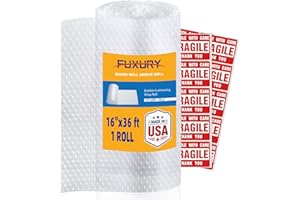Fuxury Bubble Cushioning Wrap 1 Pack 16 inch x 36 ft. Bubble Cushioning Wrap for Packing and Moving Boxes Shipping Cushioning Supplies Perforated Every 12”