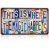 CYZglass Vintage Metal Sign This Is Where The Magic Happens License Plate Wall Decor for Home Bar Bedroom Garage 12×6 Inches