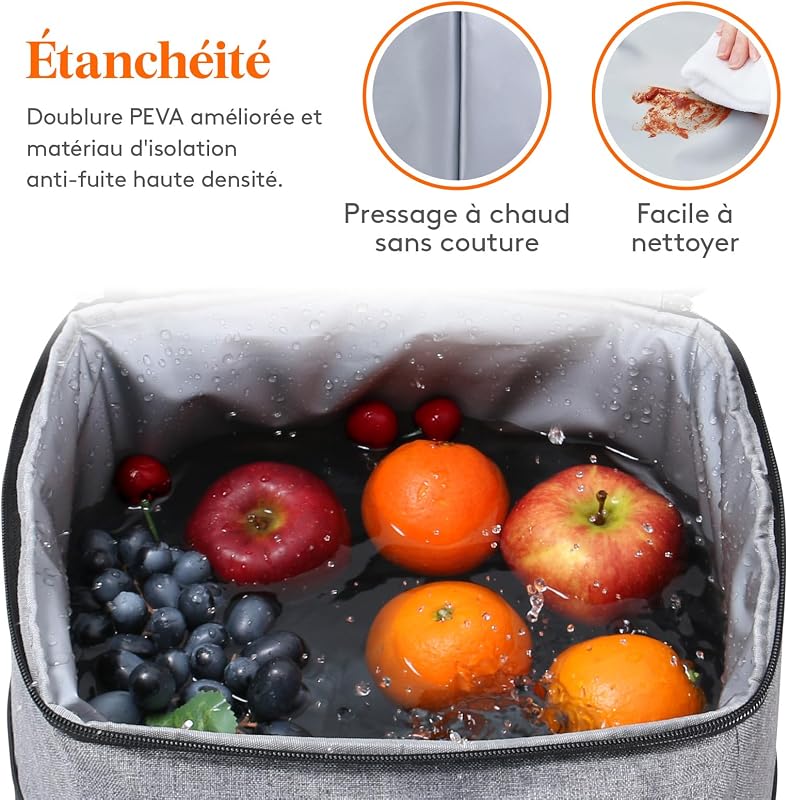 Sac a Dos Isotherme, Grand Sac à Dos Isotherme Repas Adulte, Sac Isothermes Repas, Glaciere Étanche Souple Portable pour Pique-Nique, Plage, Camping, Voyage, Gris, 21L