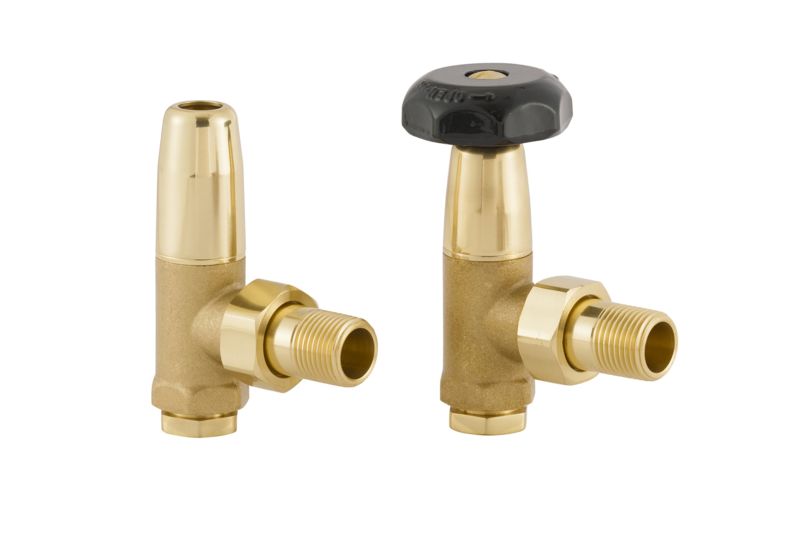 UK12 Arroll traditional manual radiator valve & locksheild in Brass finish and black wheel Head
