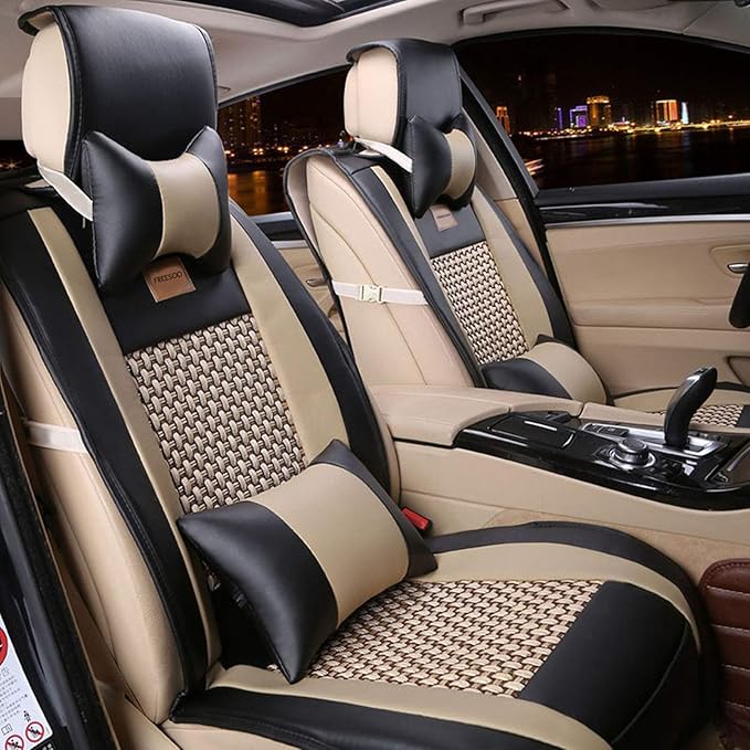Cubierta de Asiento de Auto de Polipiel, Juego Completo Delantero y Trasero FREESOO