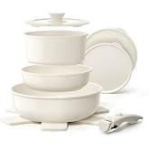 YASHE 9Pcs Granite Nonstick Pots and Pans Set, Oven Safe, Stackable | Induction Compatible, Non-Toxic Cookware Set with Detachable Handle for RVs, Camping, PFOS/PFOA-Free