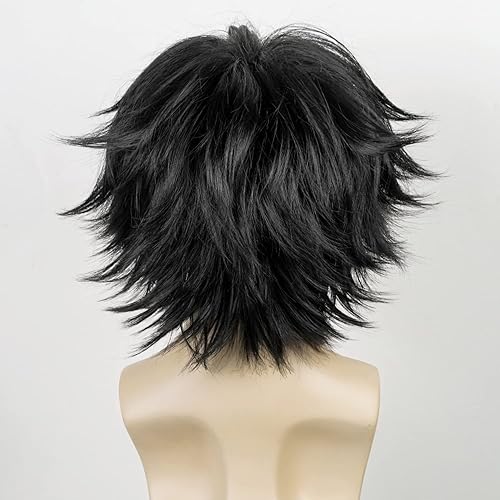 LABEAUTÉ Short Black Anime Cosplay Wig Male Men Anime Layered