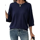 Dokotoo Womens Half Sleeve Casual Oversized Trendy Sweaters Crewneck Cropped Sweater Knit Tops