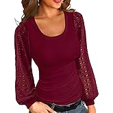 ZOYEESHINE Women's Tops Dressy Lace Long Sleeve Shirts Business Casual Tee Blouses Crew Neck Fall T-Shirt Clothes