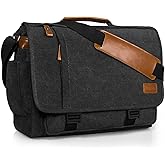 ESTARER Men Messenger Bag 15.6 inch, Water-resistant Canvas Computer Work Bag, Laptop Shoulder Bag Briefcase Satchel, Dark Grey