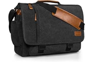 ESTARER Messenger Bag 17-17.3 Inch, Men's Computer Satchel Water-resistant Canvas, Teacher Laptop Briefcase for Work Office College, Dark Grey