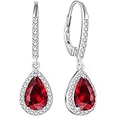 FJ Teardrop Dangle Drop Earrings 925 Sterling Silver Halo Leverback Earrings Birthstone Jewelry Gifts for Women