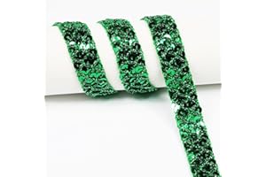 VOOMOLOVE 12 - Yard - Long Green Sequin Ribbon Trim, Measuring 22mm (0.86 inches) in Width. Ideal for Sewing Projects, DIY Crafts, Costume Making, and Home Decoration(Green)