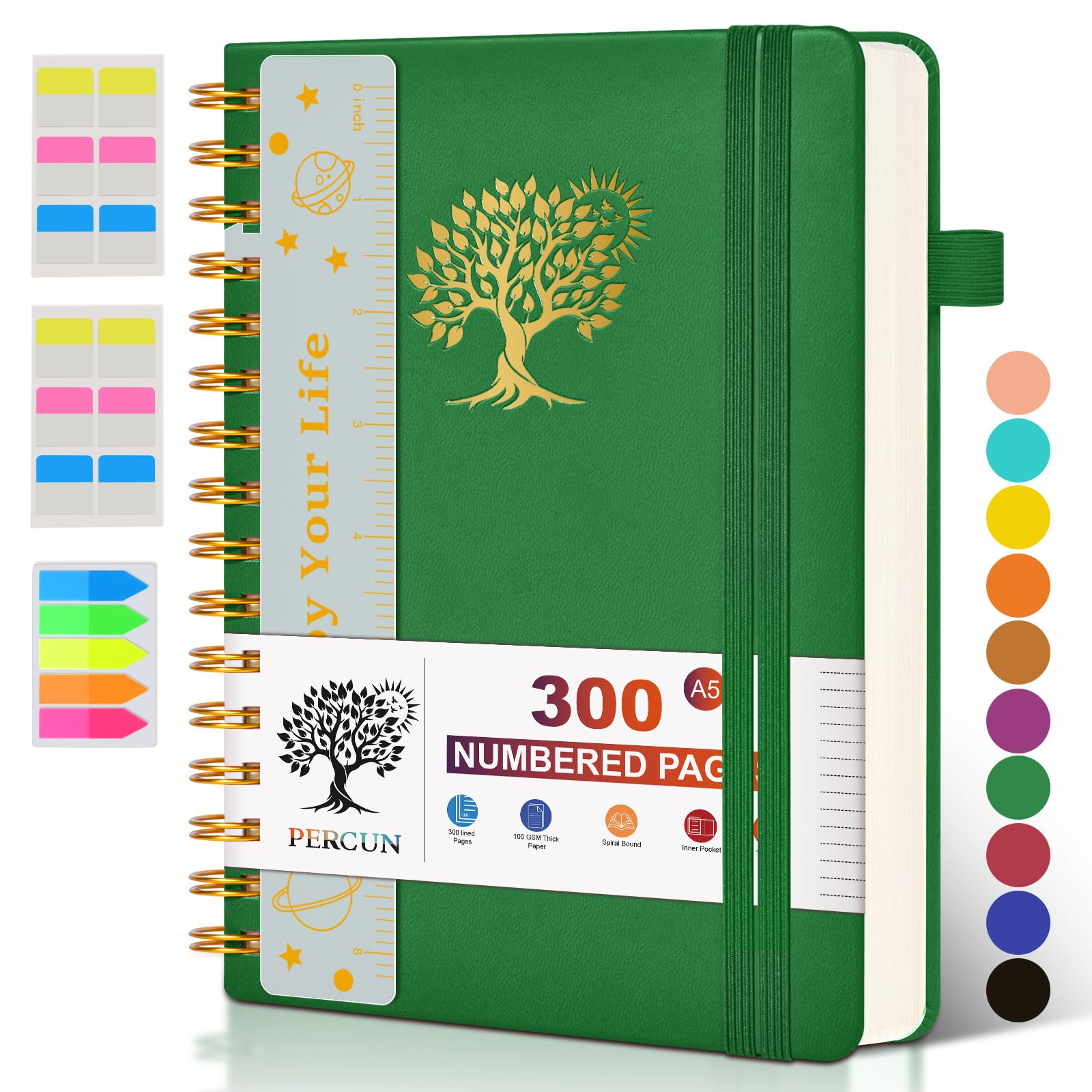 Photo 1 of Spiral Notebook Journal for Women Men, 300 Numbered Lined Pages, College Ruled, A5 Hardcover Spiral Bound Notebook for School, Work, Note Taking Writing, Leather Spiral Journal Medium 5.9"x8.5"