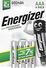 Energizer Recharge Universal AAA 4 Pack 600 mAh NiMH Batteries