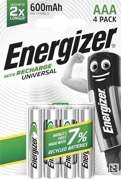 Energizer Recharge Universal AAA 4 Pack 600 mAh NiMH Batteries
