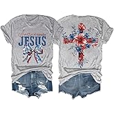 Faith Cross Christian Shirts for Women Oversized Bow Christian Shirts for Women Floral Cross Print T-Shirt