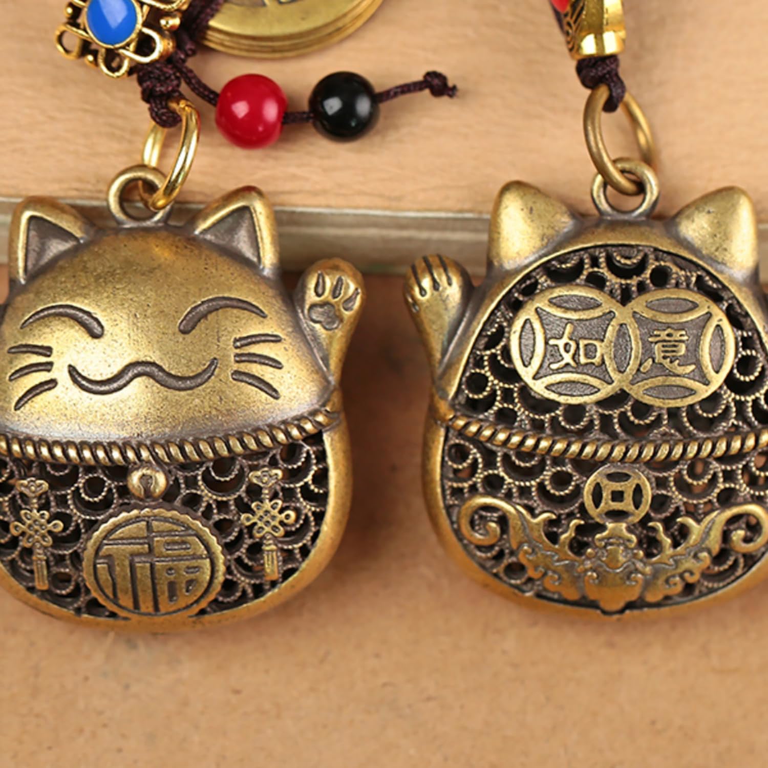 Mansiyuyee Lucky Brass Elephant Keychain With 5 Feng Shui Coins - Good Luck Charm & Gift