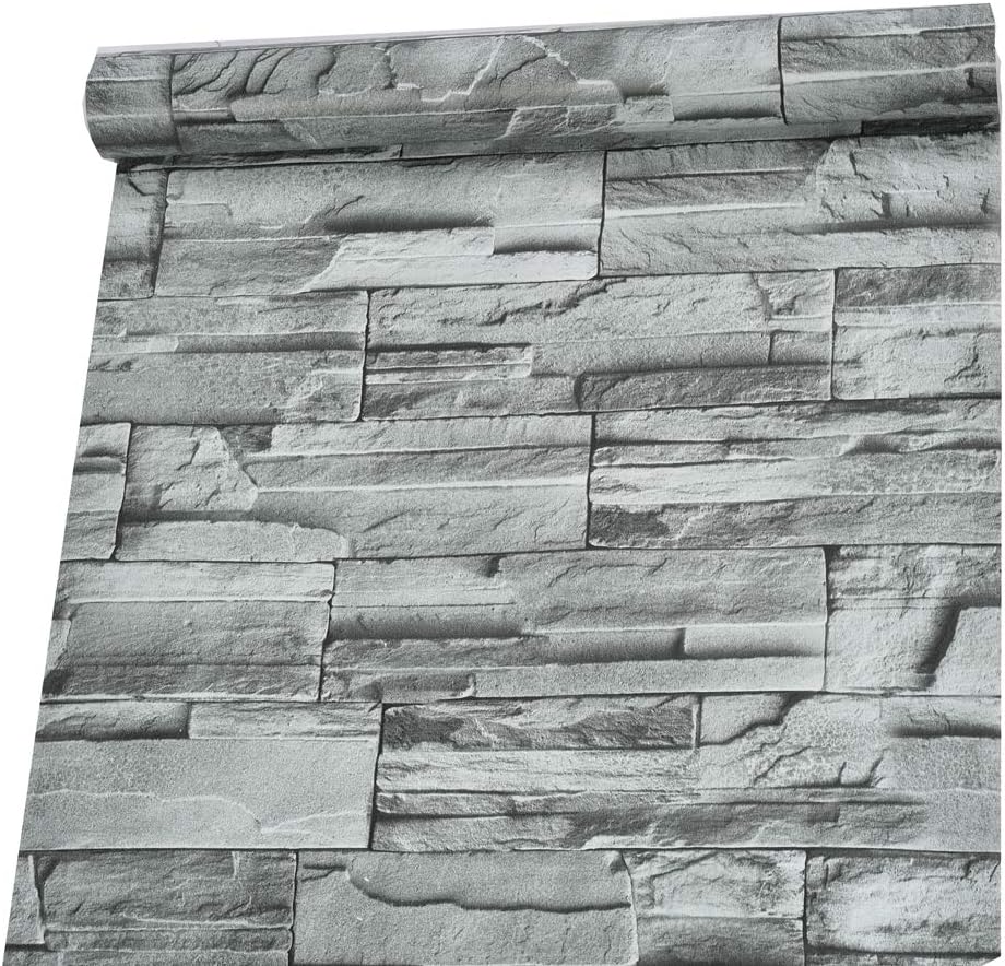 Amazon Harmn Home Diy 壁紙シール レンガ 剥がせる リメイクシート カッティングシート 45cm 10m 3d調緑グレー 壁紙