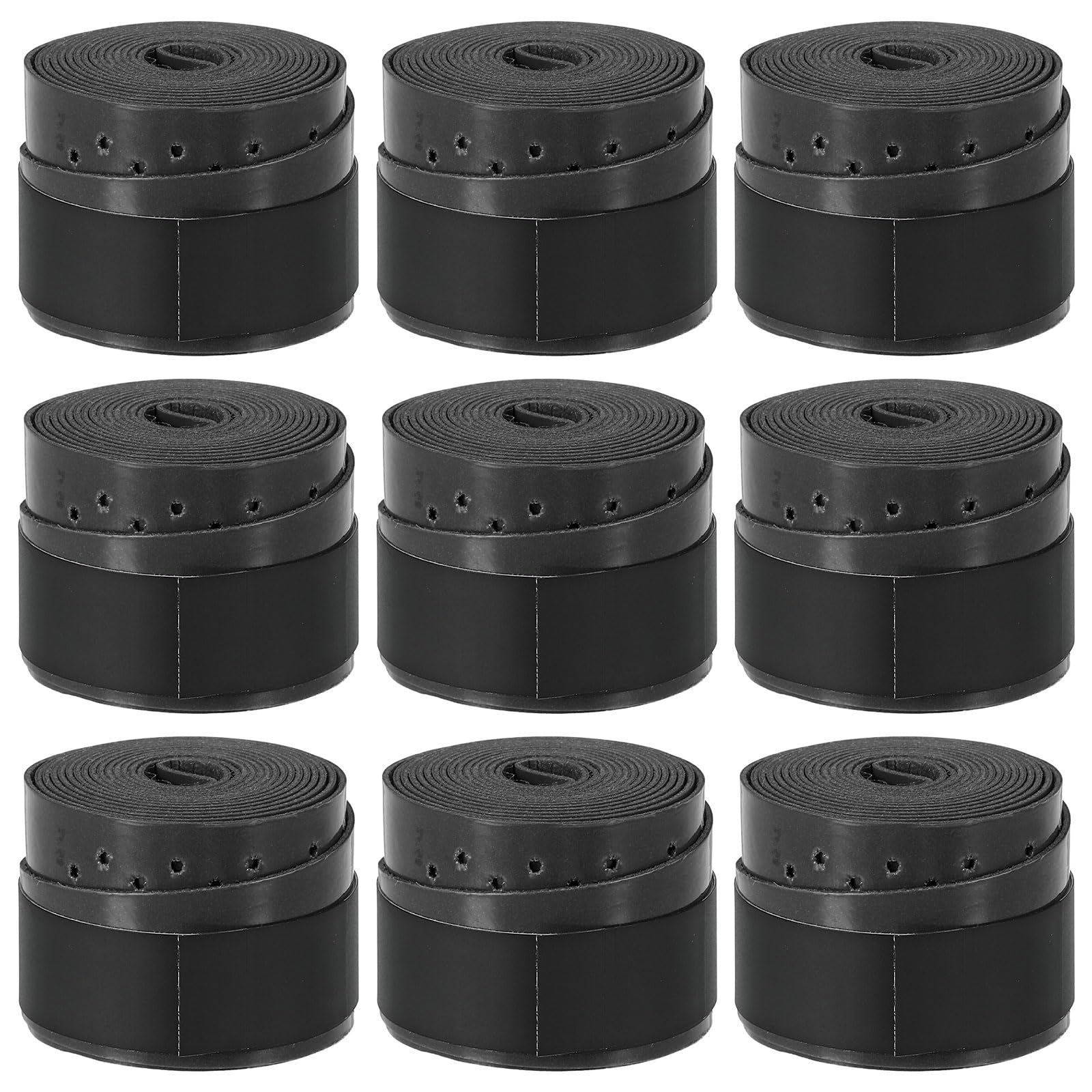 PATIKIL 43.3" Tennis Racket Grip Tape, 9 Pack Overgrip Perforated Absorbent Non-Slip for Badminton Fishing Rod, Black