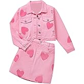 BEAUDRM Girl's 2 Piece Denim Clothing Sets Ripped Raw Hem Denim Jacket with Mini Skirts