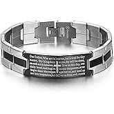 My Daily Styles Stainless Steel Black Silver-Tone Religious Cross English Prayer Mens Bracelet