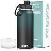 SASEUM Insulated Stainless Steel Water Bottles 32oz with Spout Lids Metal Vacuum Thermal Large Water Jug Leak-proof Reusable Flask for Sports Gym and Travel,Dark-Blue
