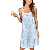 Ekouaer Women's 100% Cotton Lace Nightgown Sleeveless Sleep Dress Victorian Sleepshirt Button Strap Gown