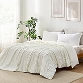 Cozy Bliss Seersucker Cooling Comforter Twin Size, Q-Max>0.45 Reversible Lightweight Cooling Blanket, Breathable Silk Smooth Summer Bedding Quilt for Hot Sleepers Night Sweats Cream White