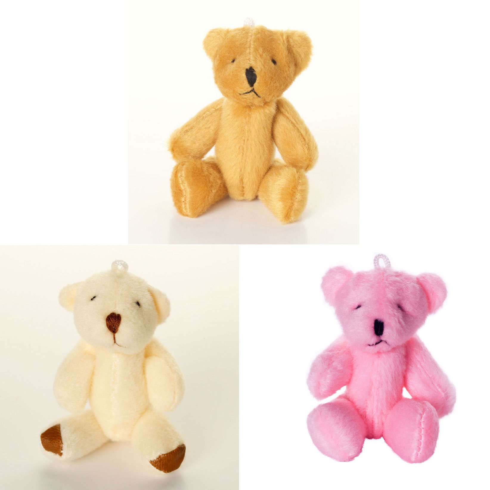 NEW - 15 X Teddy Bears - Small Cute Cuddly - 5 X Brown 5 X Pink 5 X White