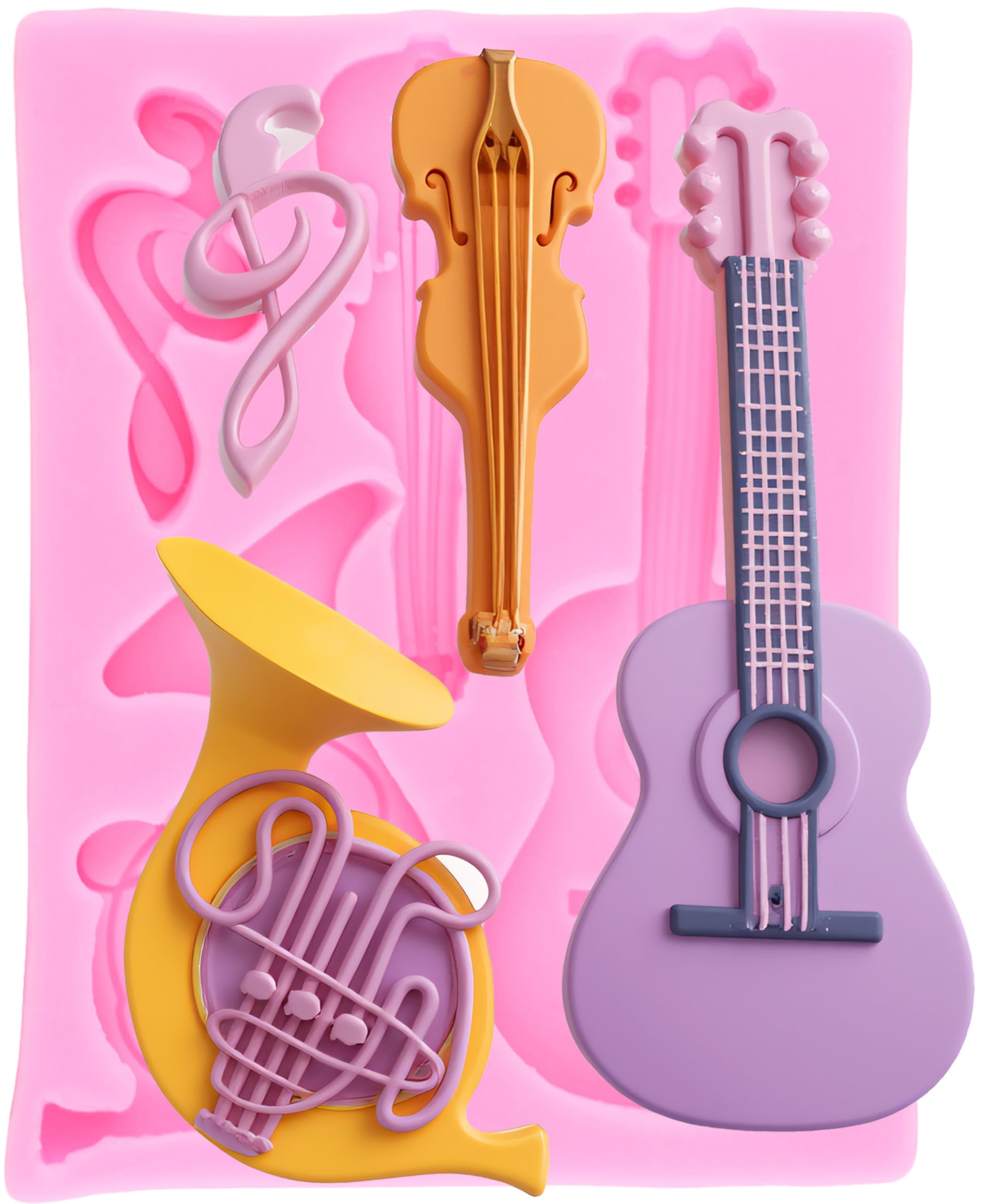 XMOLDNMS Music Note Fondant Mould Guitar Violin Silicone Mould for Cake Decorating Cupcake Topper Chocolate Gum Paste Candy Polymer Clay