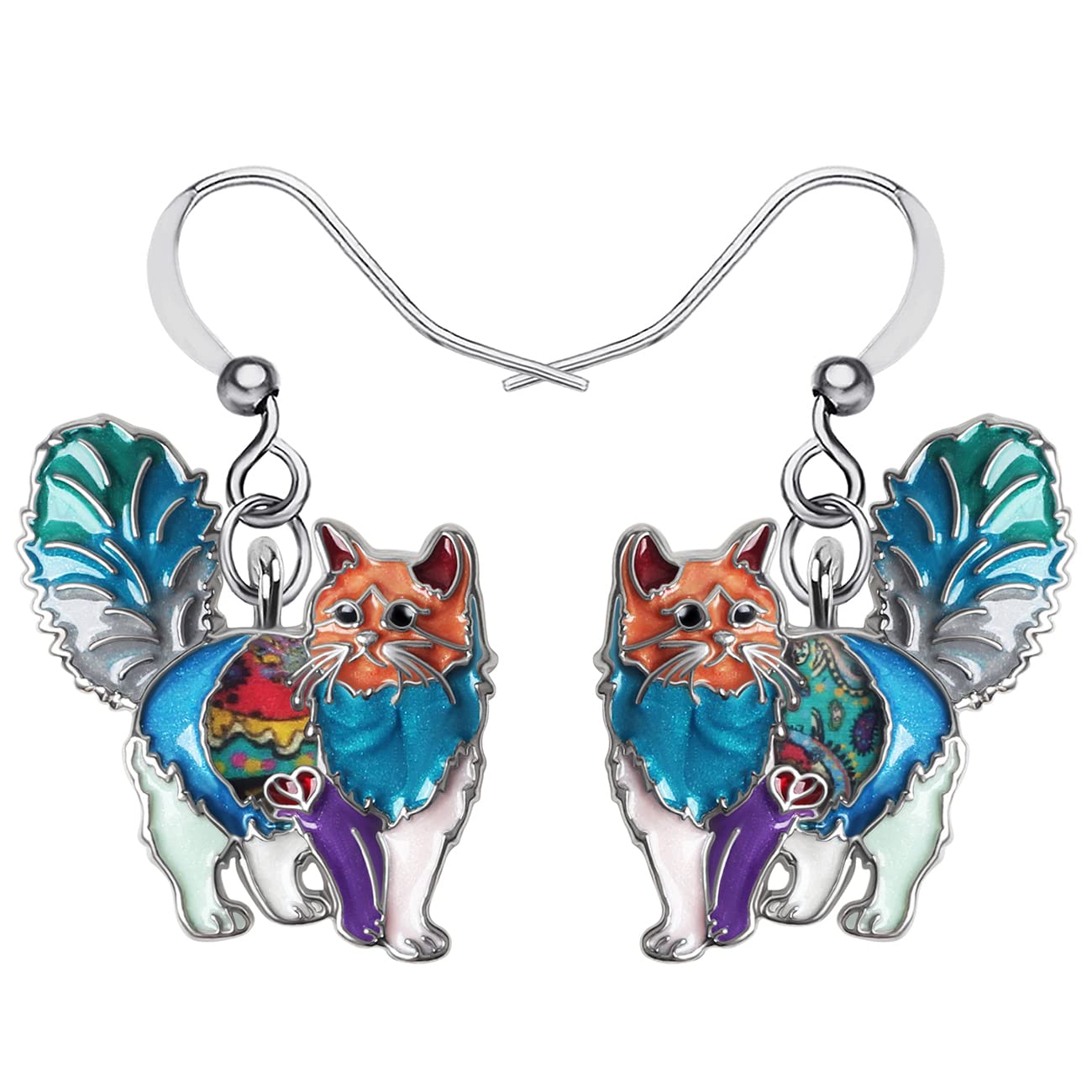 Enamel Alloy Chubby Cat Earrings Kitten Drop Dangle Fashion Jewelry For Women Girls Pet Charm Gift (Multi)