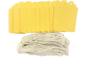 LAOBAN 100pcs Yellow Paper Gift Wrap Tags, Price Tags,Blank Marking Tags with 100 Cotton String for Homemade Gifts and Arts Crafts