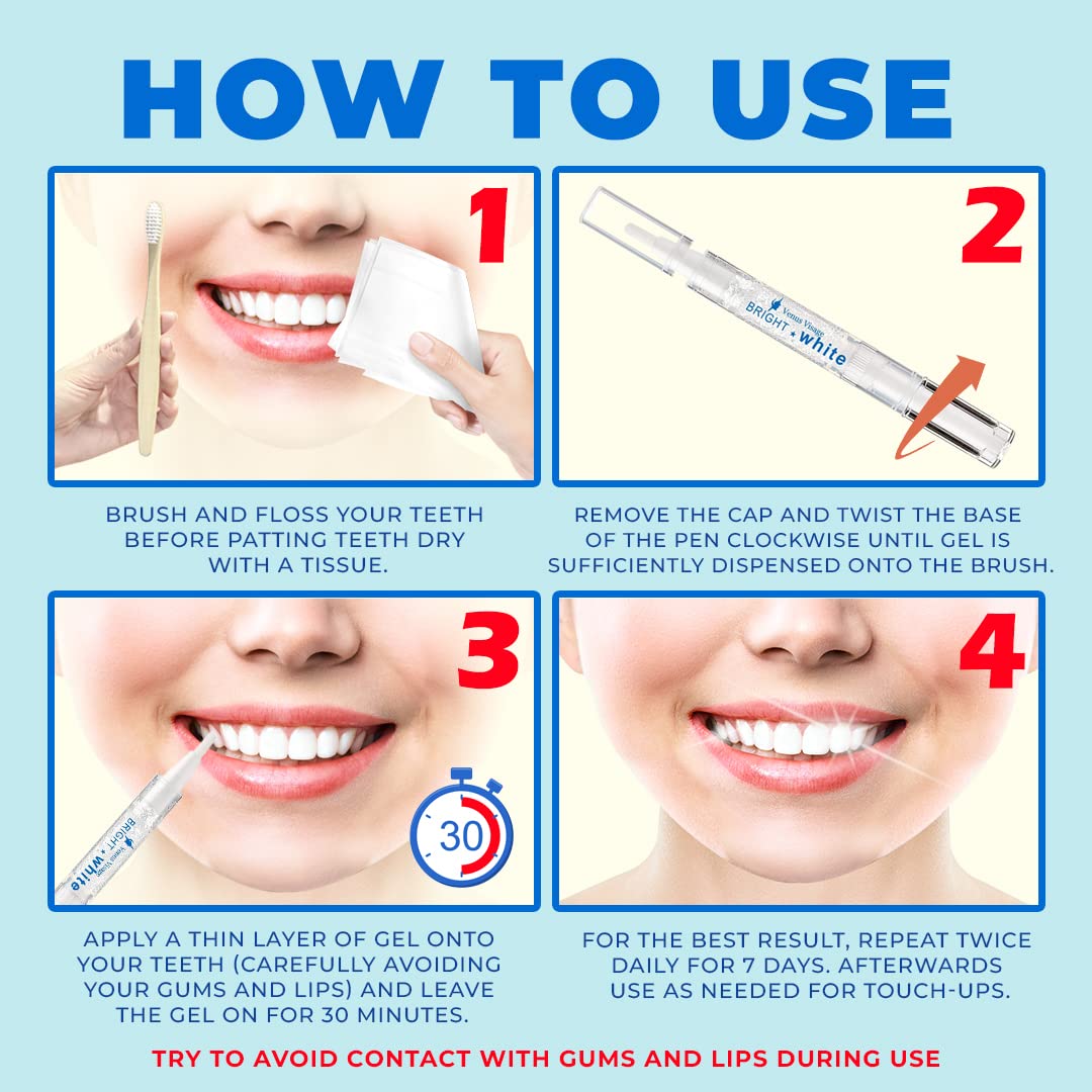 Venus Visage Award Winning Teeth Whitening Pen, 20+ Uses - Teeth whitening Kit Professionally formulated - Best Teeth whitening Gel Pen Teeth Whitener - Low Sensitivity (Mint) (0.07 Fl Oz (Pack of 2))