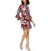 Bar III Women's Red Garden Floral Printed Bell-Sleeve Dress Size 6