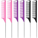 Fgail 6PCS Rat Tail Comb, Parting Combs for Braiding Hair Women/Wen, Metal Fine Tooth Combs for Highlighting and Parting(Purp