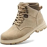 ANJOUFEMME Womens Comfy Outdoor Hiking Boots-Low heels Combat Ankle Boots for Women Non Slip Lace up Winter Shoes for Backpacking Trekking Walking