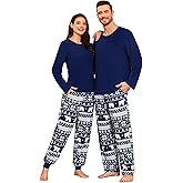 YOZLY Christmas Pajamas Couples Matching Pajama Set Buffalo Plaid Pajama Pants with Pockets X-mas Pjs for Couples&Family